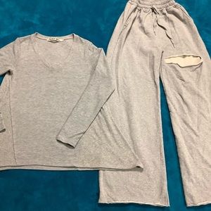 Storets Nadia Slash High Rise Wide Leg Cropped Lounge Pants